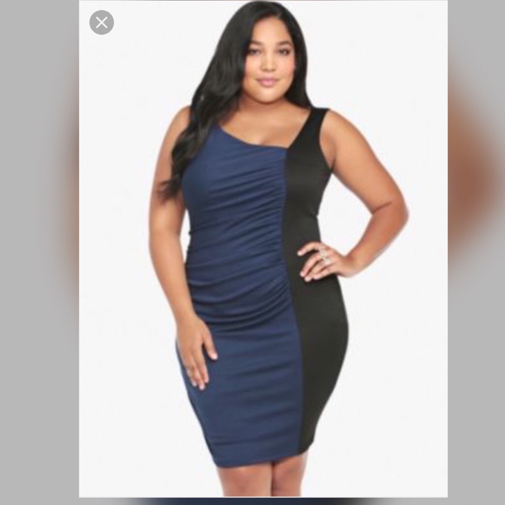 Torrid Black and Blue Ruched Bodycon Dress